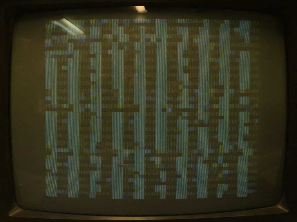 Apple II Plus with scrambled low-res video at power-on