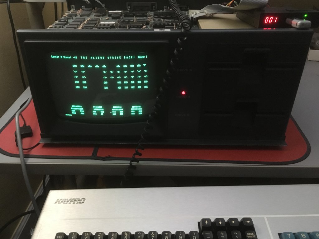 Kaypro 4 running a Space Invaders clone game