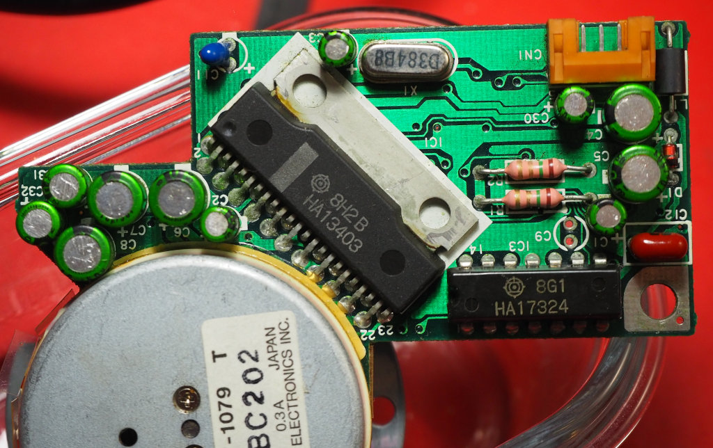 NeXTcube MO drive motor board with failed capacitors and corrosion